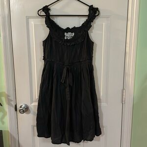 Stefania Italy 100% Silk Black Mini Dress Babydoll LBD Anthropologie Size Medium